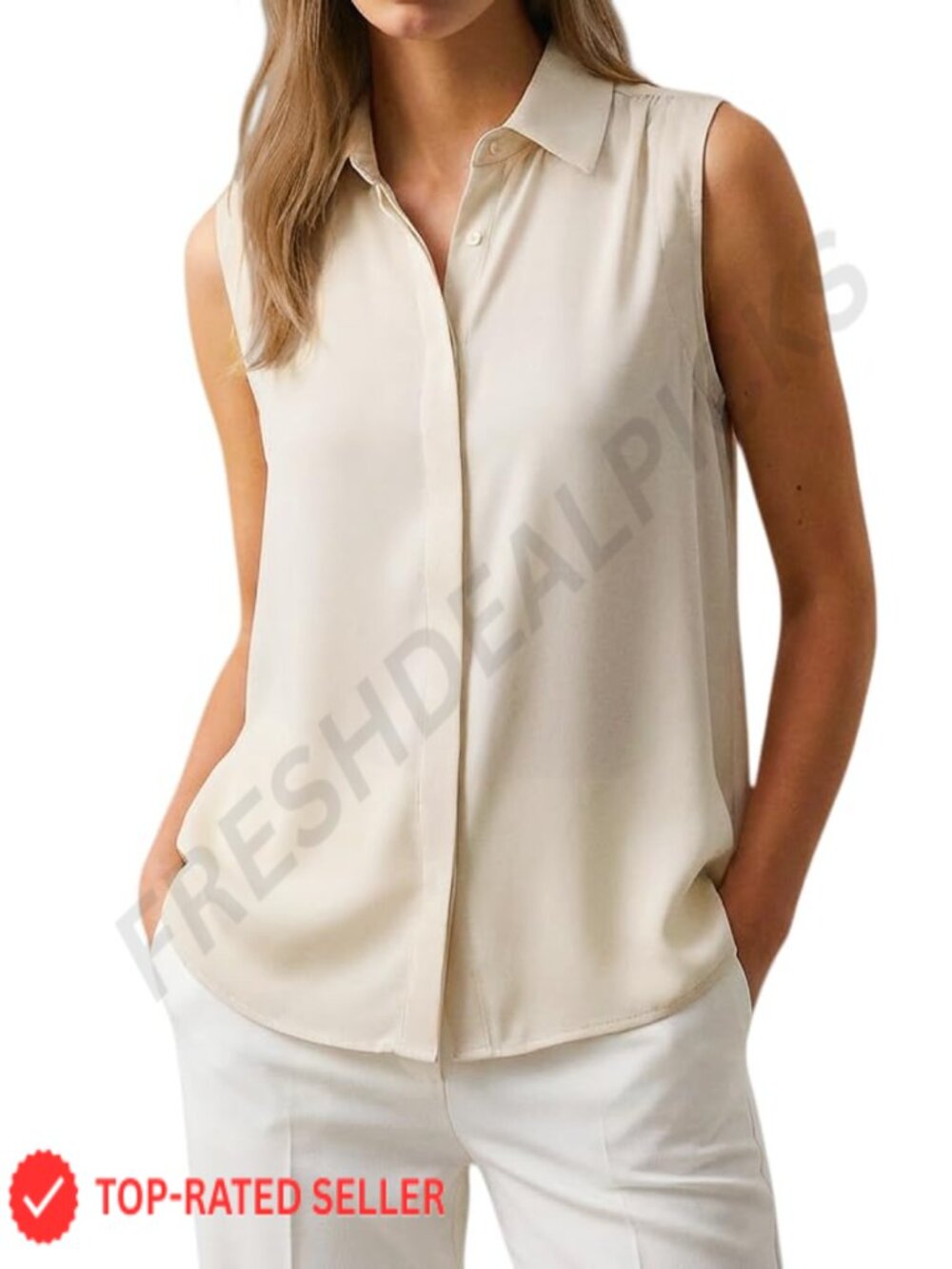 Sleeveless Button Down Shirt V Neck Business Casual Blouse